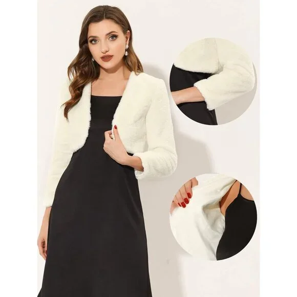 Stylish Collarlss Faux Fur Bolero for Women's Formal Events - Size Large - Picture 4 of 5